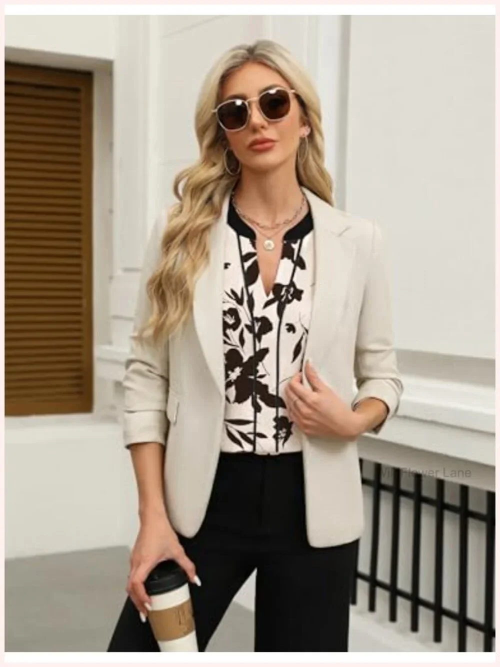 Women's Blouse Dressy Casual Color Block V-Neck Long Sleeve Business Top
